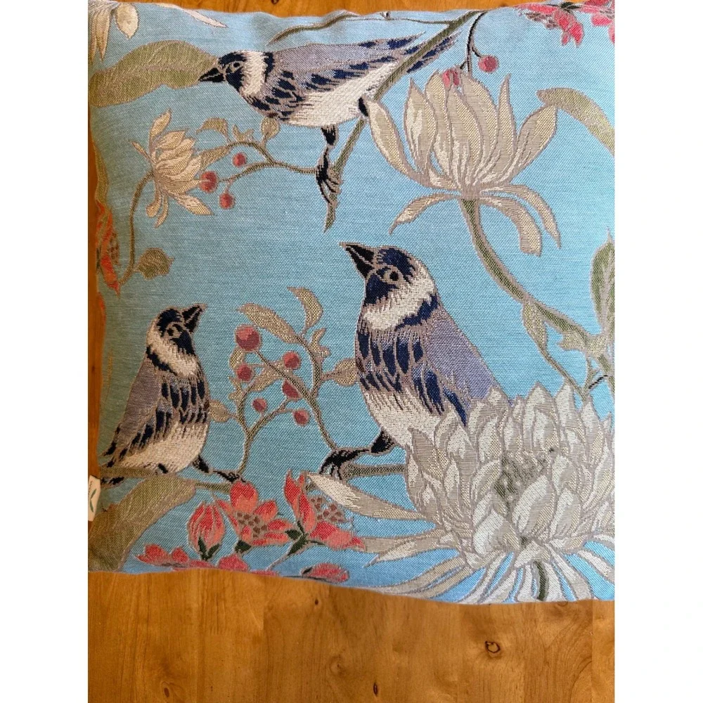Westex Blue Bird Tapestry Throw Pillow 16x16 Floral Botanical Woven Accent